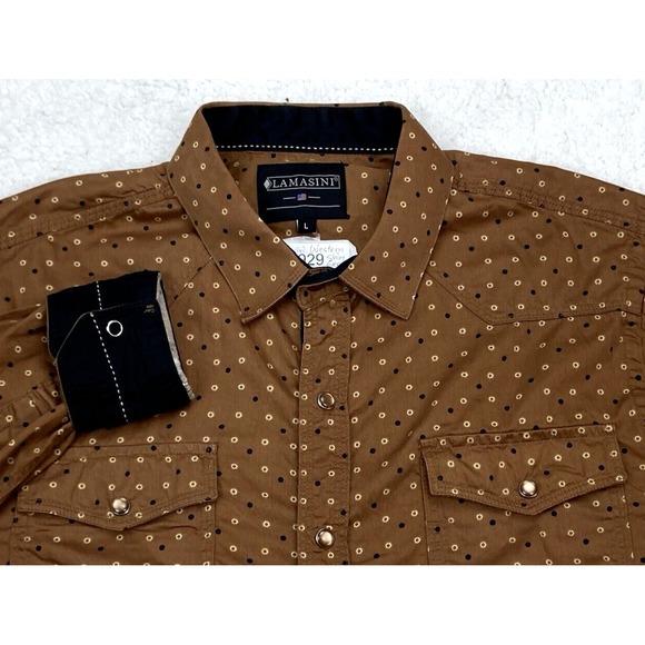 Other - Western Shirt Mens LARGE Geometric Flip Cuff Pearl Snaps Cowboy Rodeo Lamasini